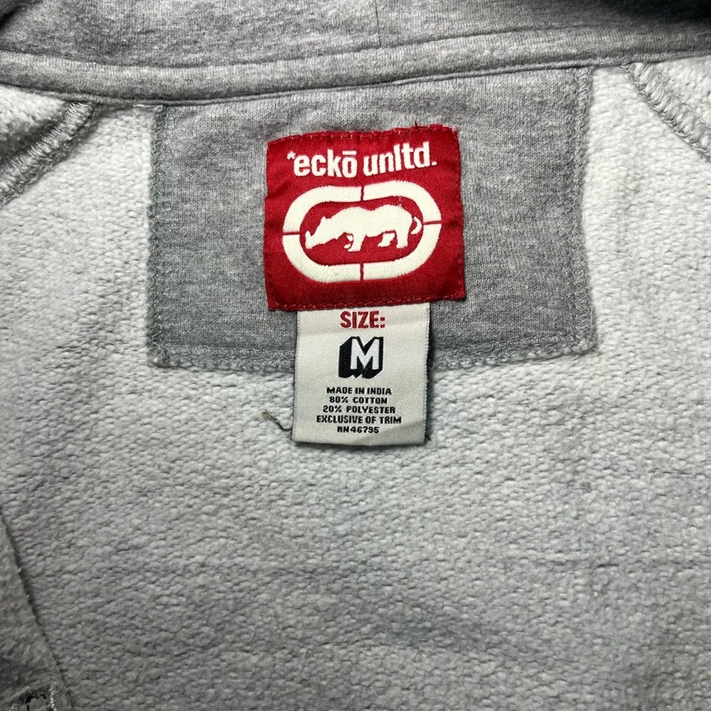Vintage ECKO UNLTD Rhino‎ Hoodie Youth M Gray Zip Up Sweatshirt Y2K